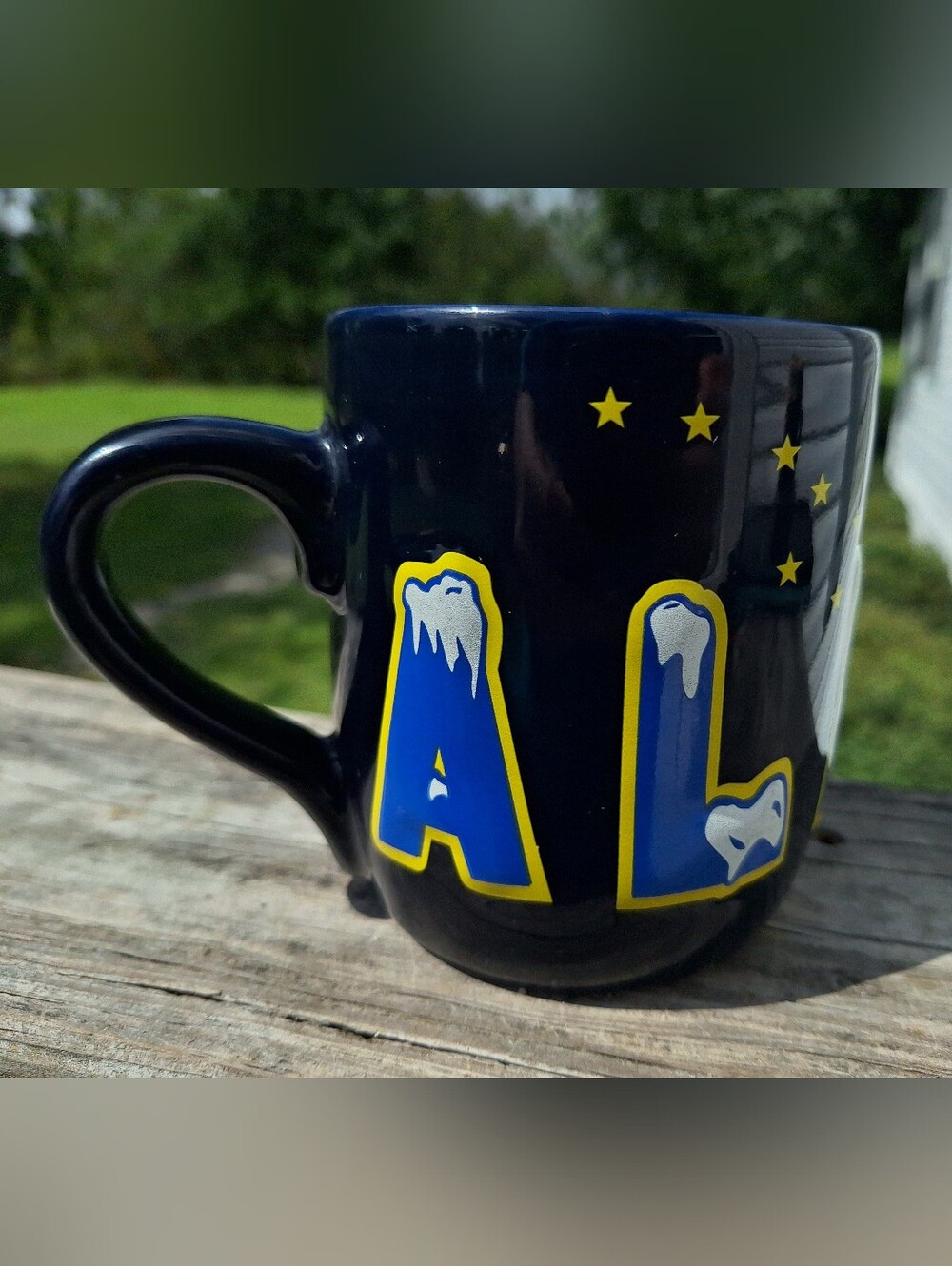 Source Unknown Navy Blue Alaska Lettering Ceramic Mug